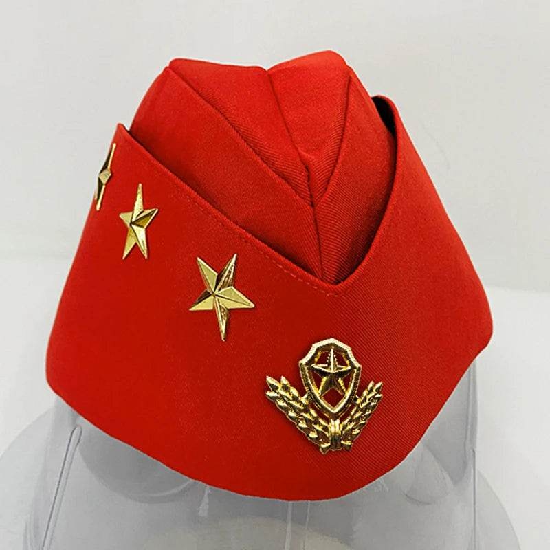 Red fashion military hats with gold star accents for stylish outdoor wear