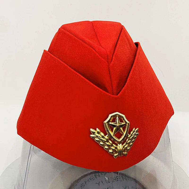 Red military hat with emblem, ideal for collection and fashion military hats