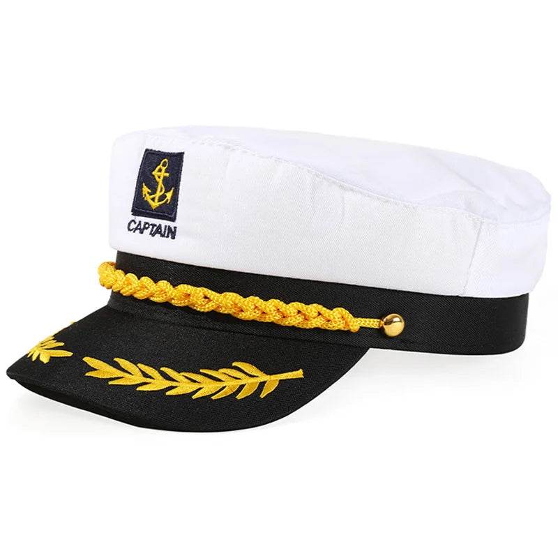 White Captain Hat with Yellow Braiding for Fashion Military Hats