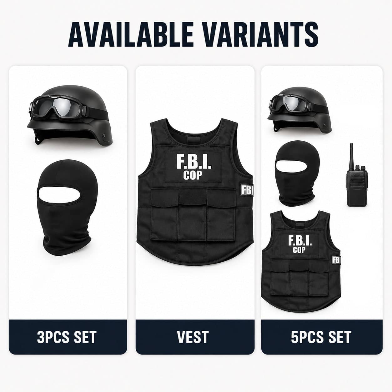 FBI agent costume set with vest and accessories for role play