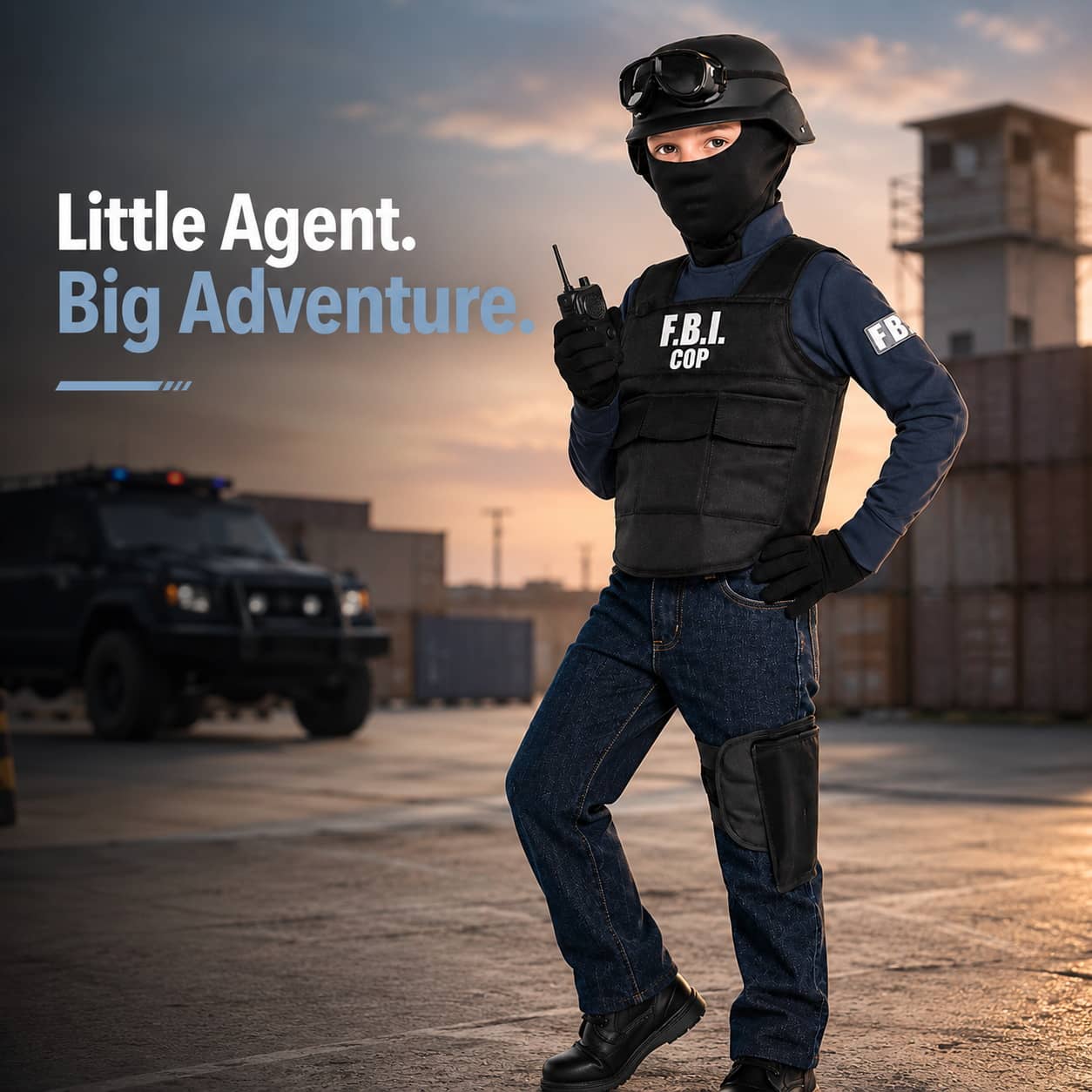 FBI agent costume for kids, includes vest and accessories for role play