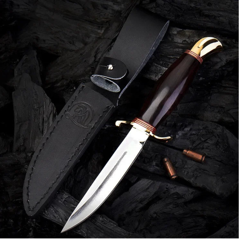 Finka NKVD knife with a polished blade and wooden handle, ideal for outdoor survival