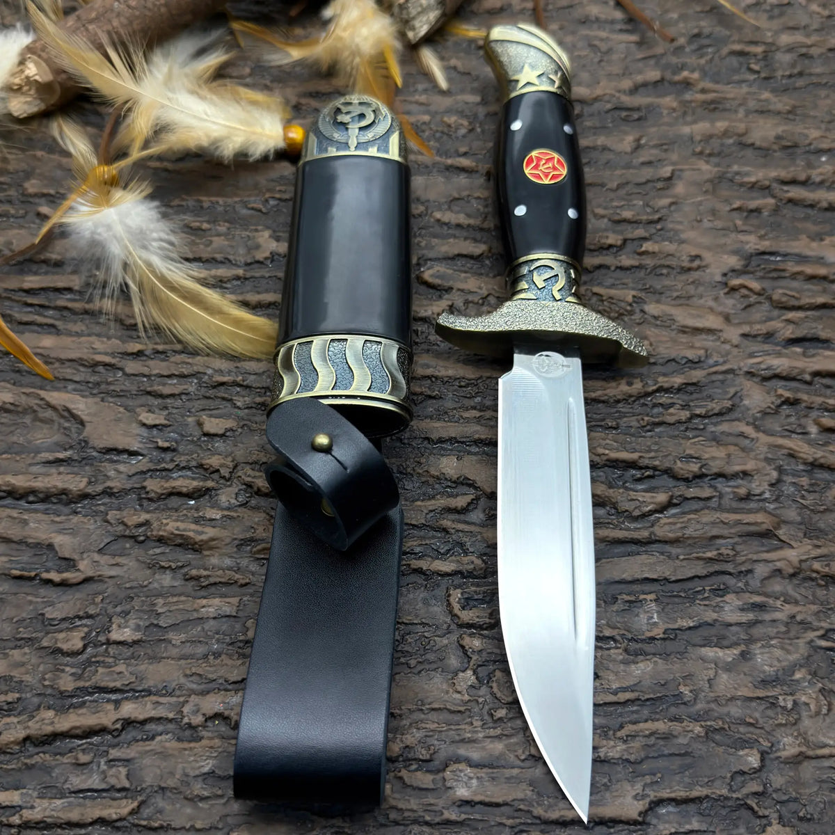 Finka NKVD knife with sharp blade and ornate handle, perfect for outdoor use