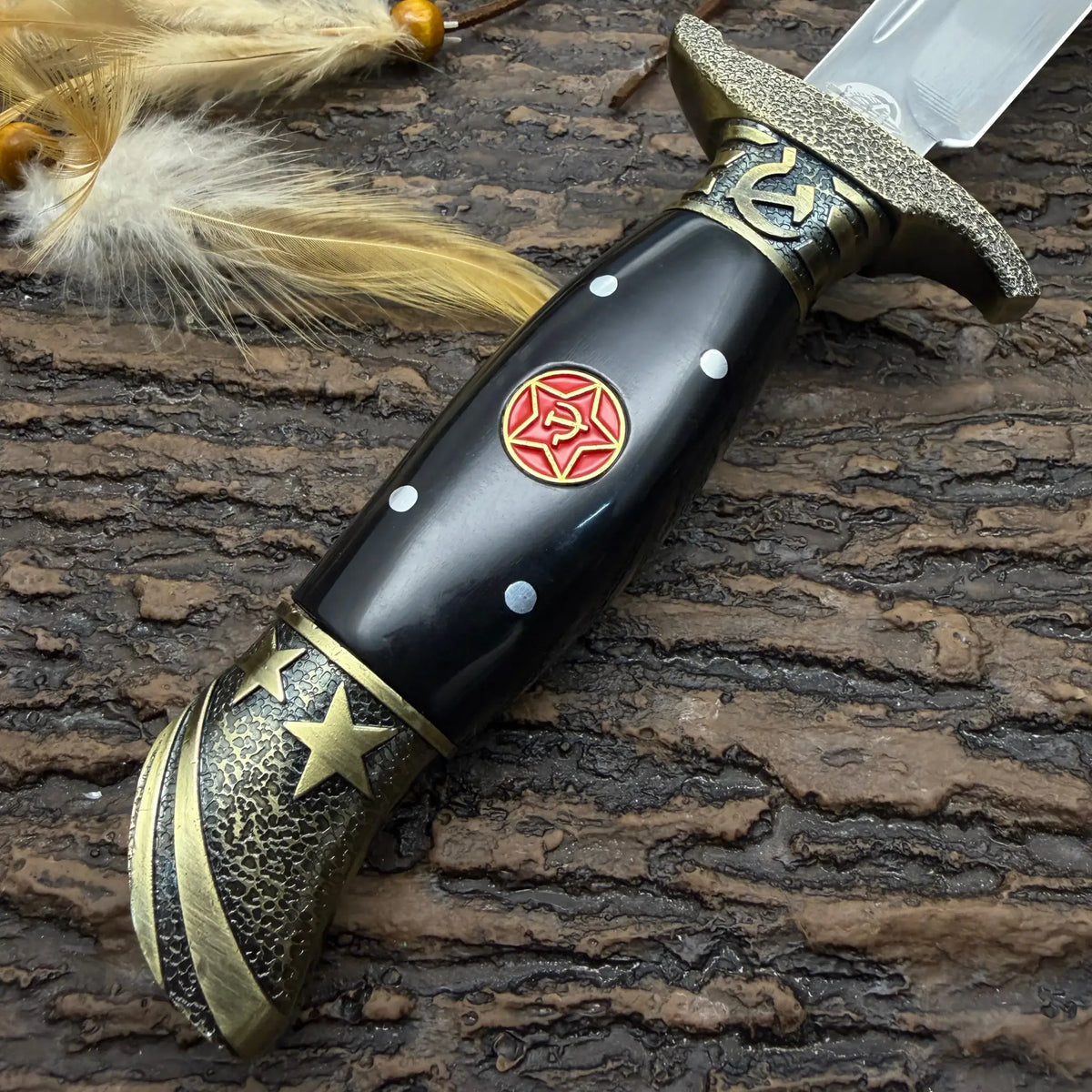 Finka NKVD knife with a decorative black handle for military outdoor use