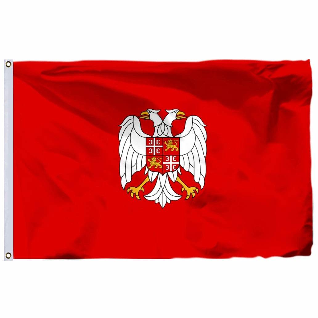 Montenegro and Serbia flags featuring a red background and a white double-headed eagle emblem