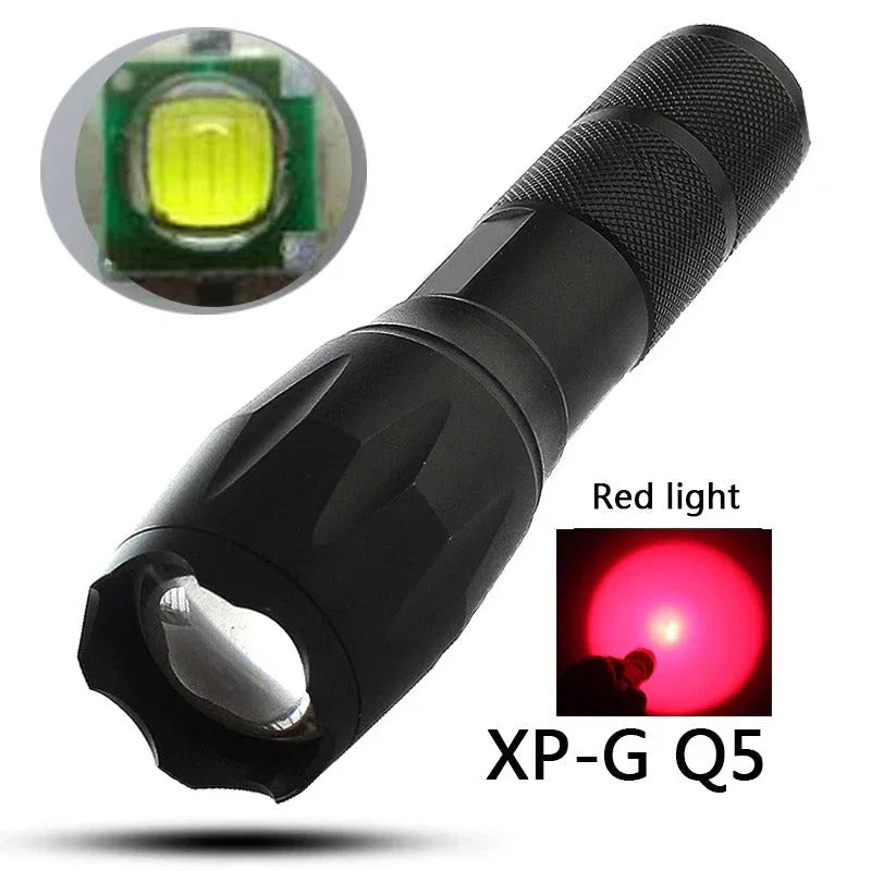 Black XP-G Q5 Flashlight Bundle with Red Light for Outdoor Use