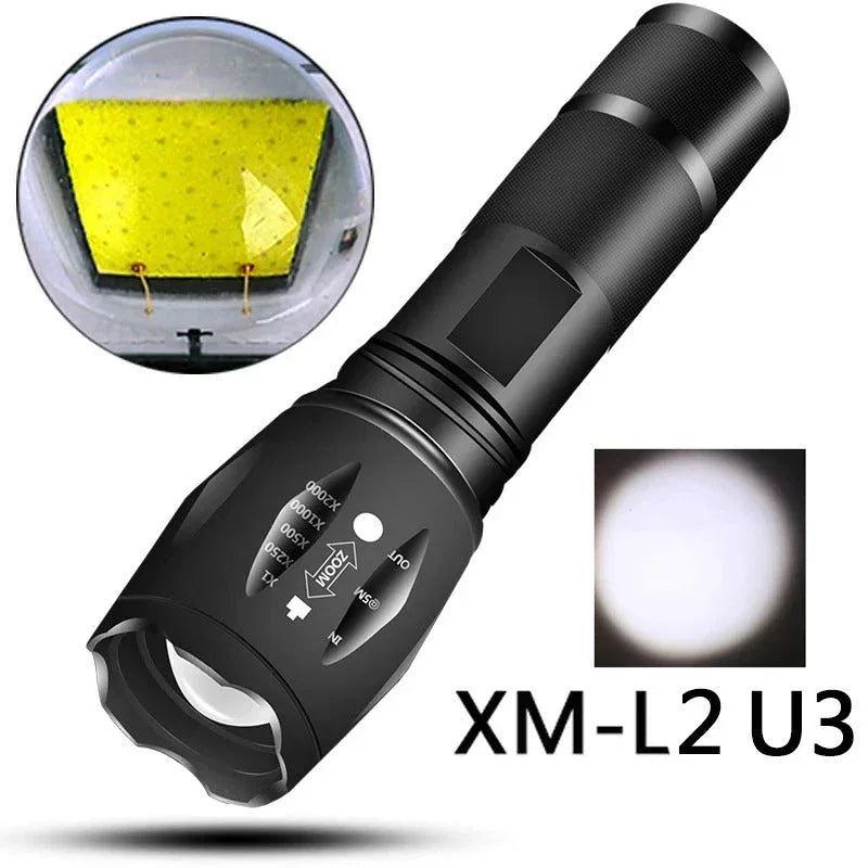 Black XM-L2 U3 Flashlight Bundle with Adjustable Brightness for Versatile Use