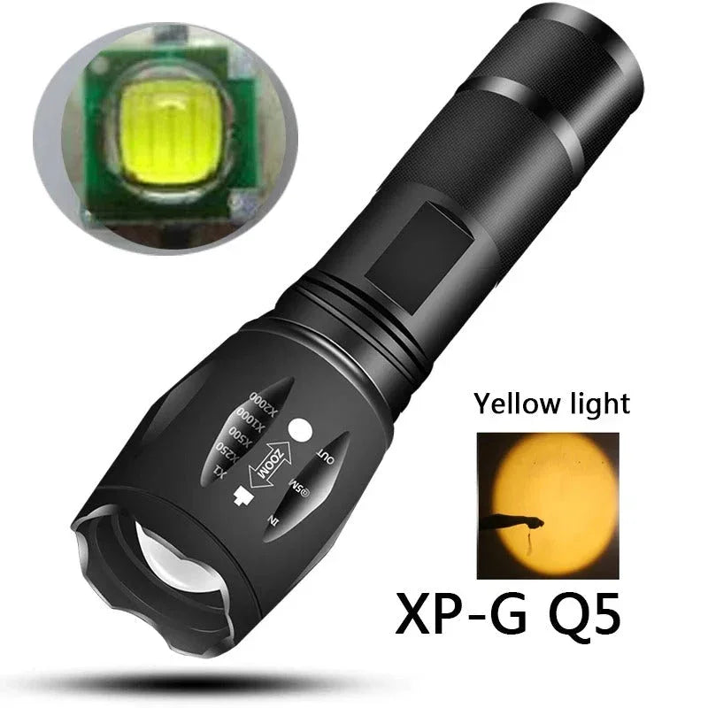 Black flashlight bundle featuring XP-G Q5 bulb for bright yellow light