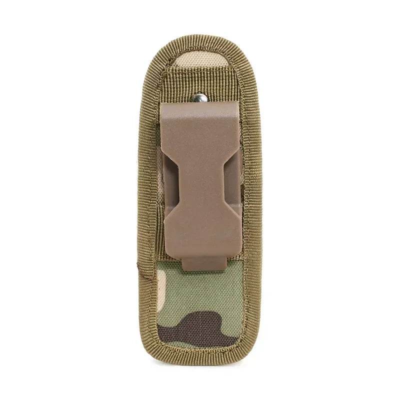 Military flashlight bundle pouch in camouflage with secure belt clip for easy access