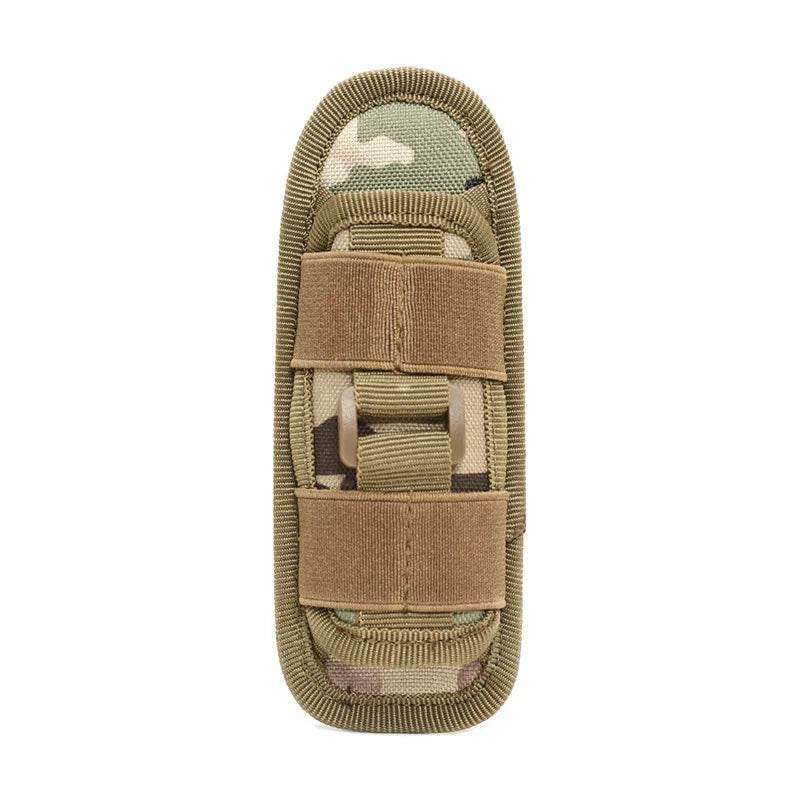 Camouflage flashlight bundle holder with secure straps for outdoor use