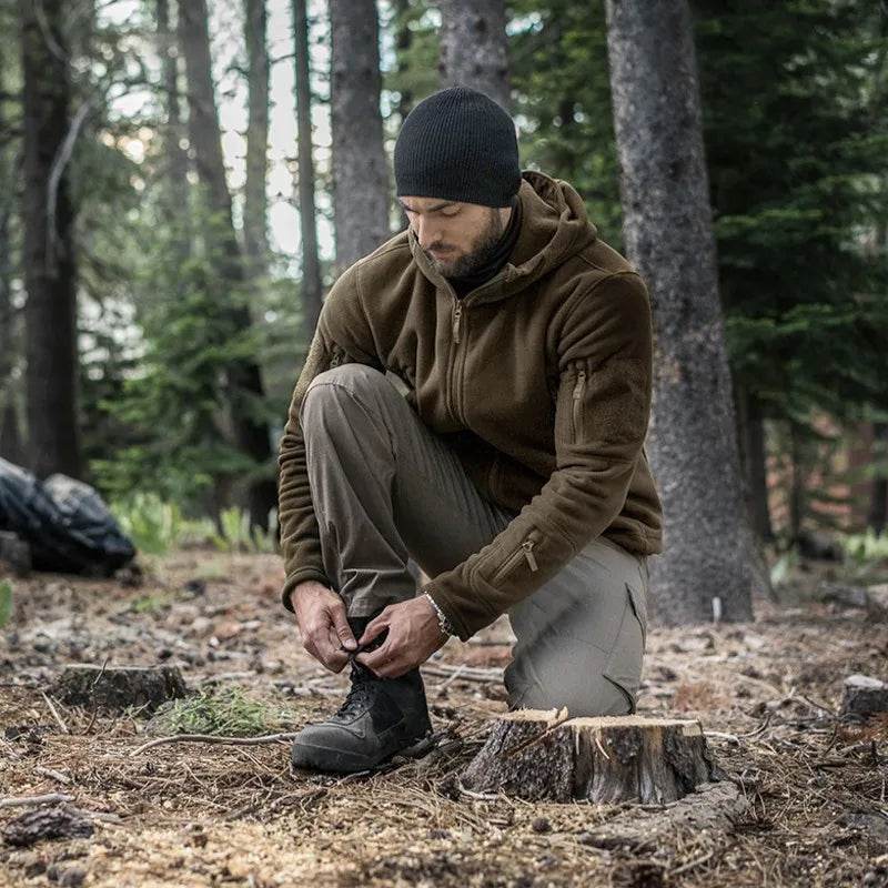 Fleece outdoor jacket in brown, perfect for camping and outdoor activities