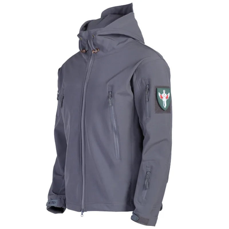 Gray fleece outdoor jacket with multiple pockets for versatile outdoor wear