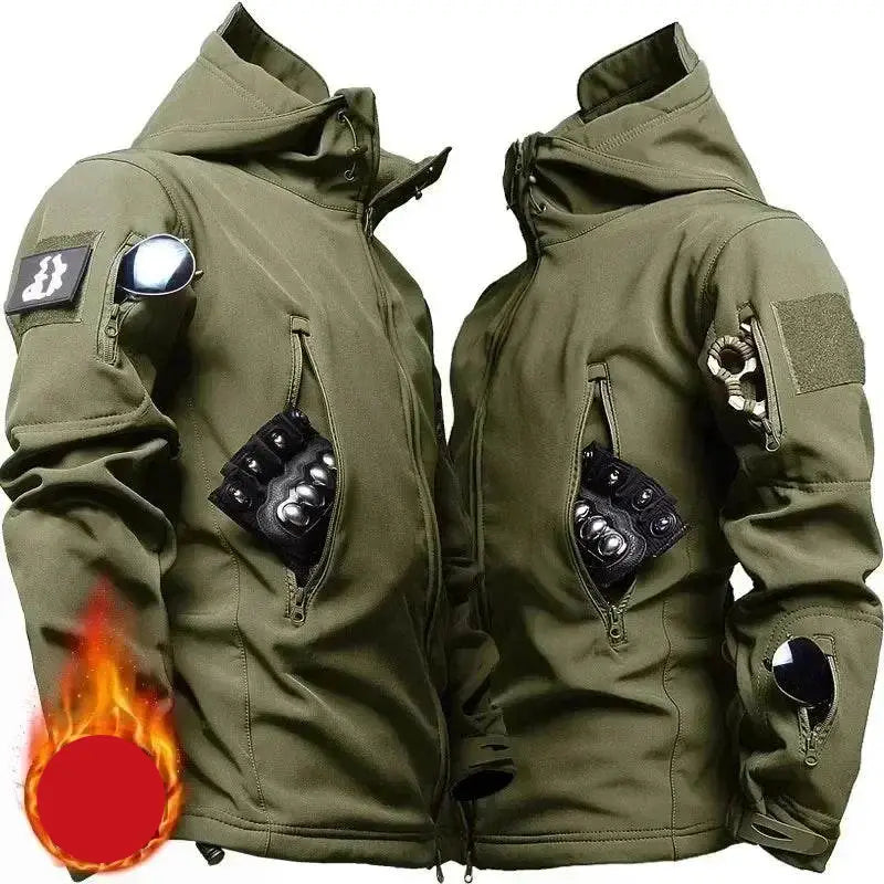 Olive Green Fleece Outdoor Jacket with Multiple Pockets for Storage