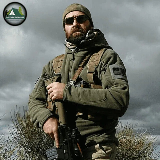 Military-Outdoors fleece outdoor jacket in olive green for outdoor activities