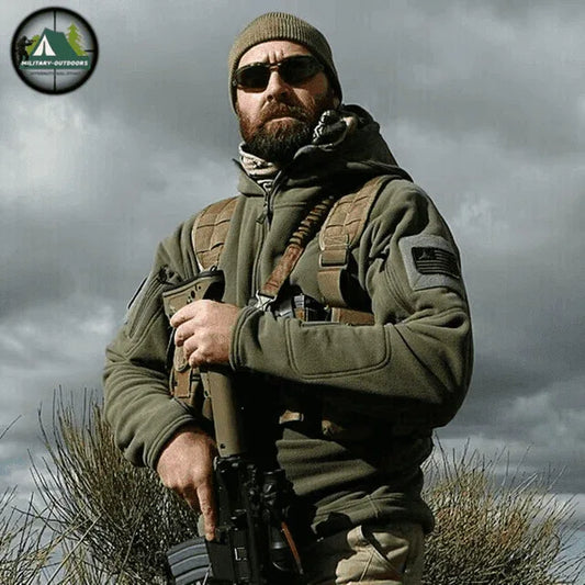 Military-Outdoors fleece outdoor jacket in olive green for outdoor activities