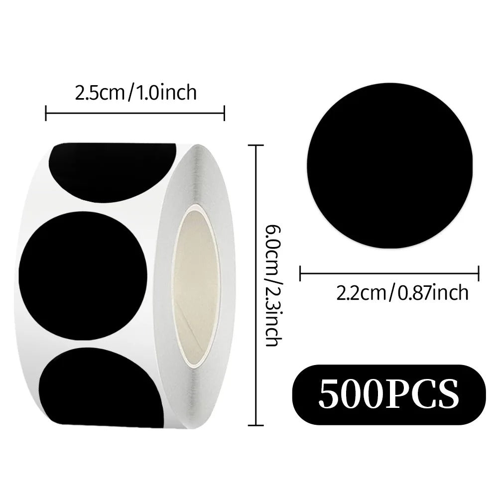 Fluorescent round labels 25mm in black for various labeling needs