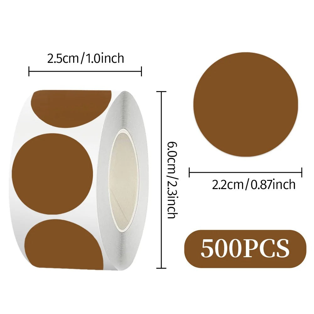 Fluorescent round labels 25mm in brown for easy identification and organization