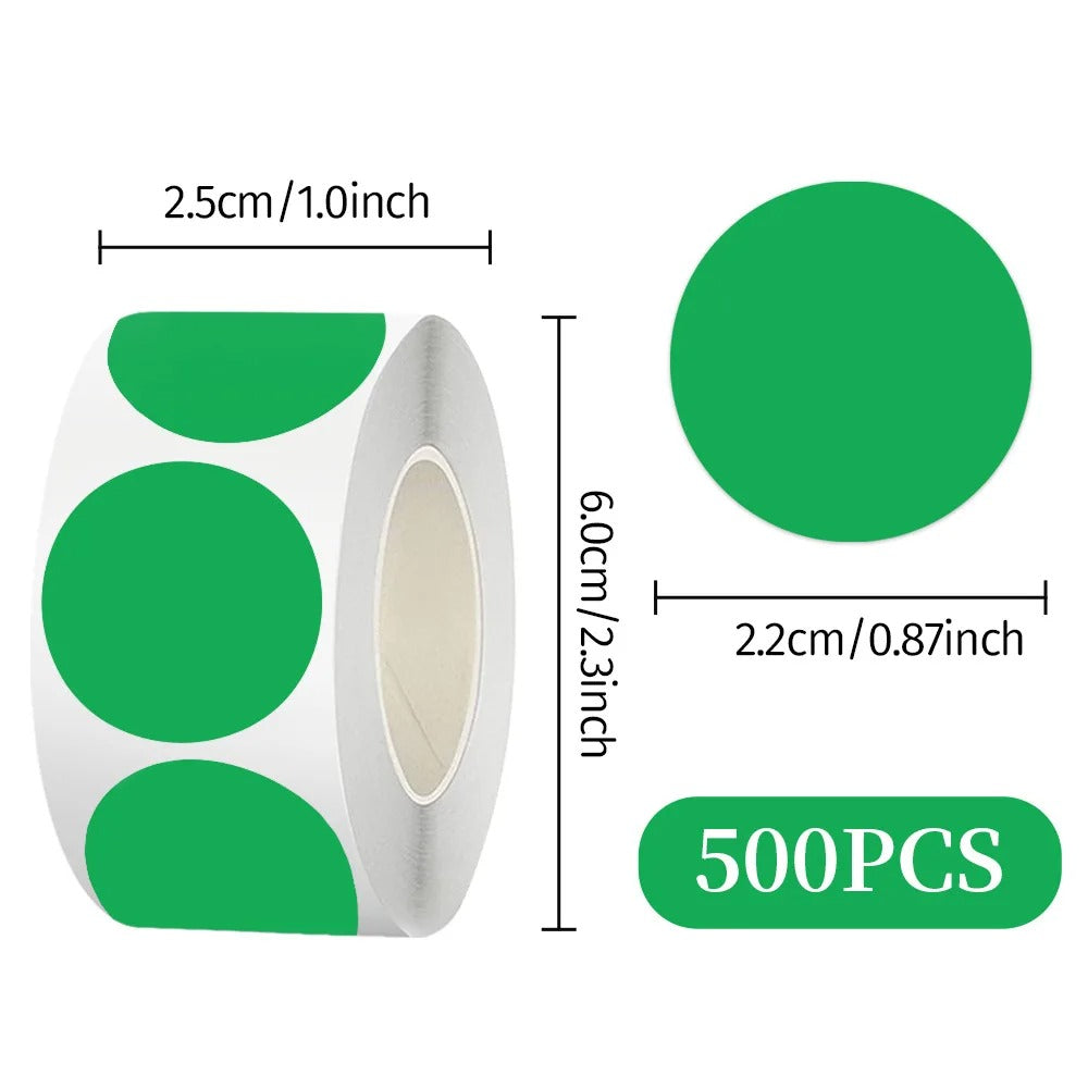 Fluorescent round labels 25mm in green for marking and organizing