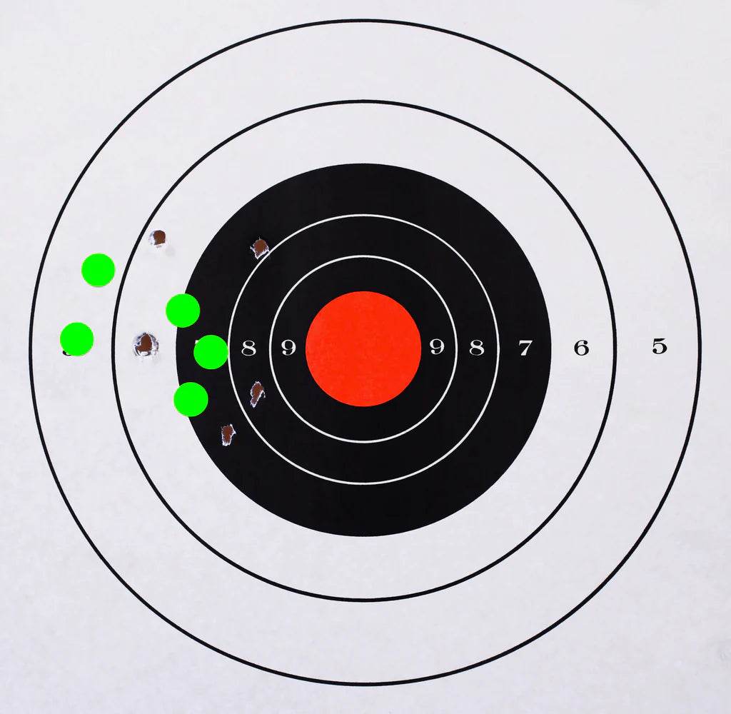 Shooting target with fluorescent round labels 25mm for easy visibility