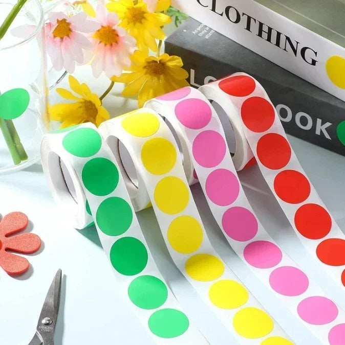 Fluorescent round labels 25mm in assorted colors for labeling and organization