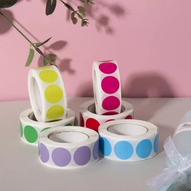 Fluorescent round labels 25mm in various colors for marking and organization