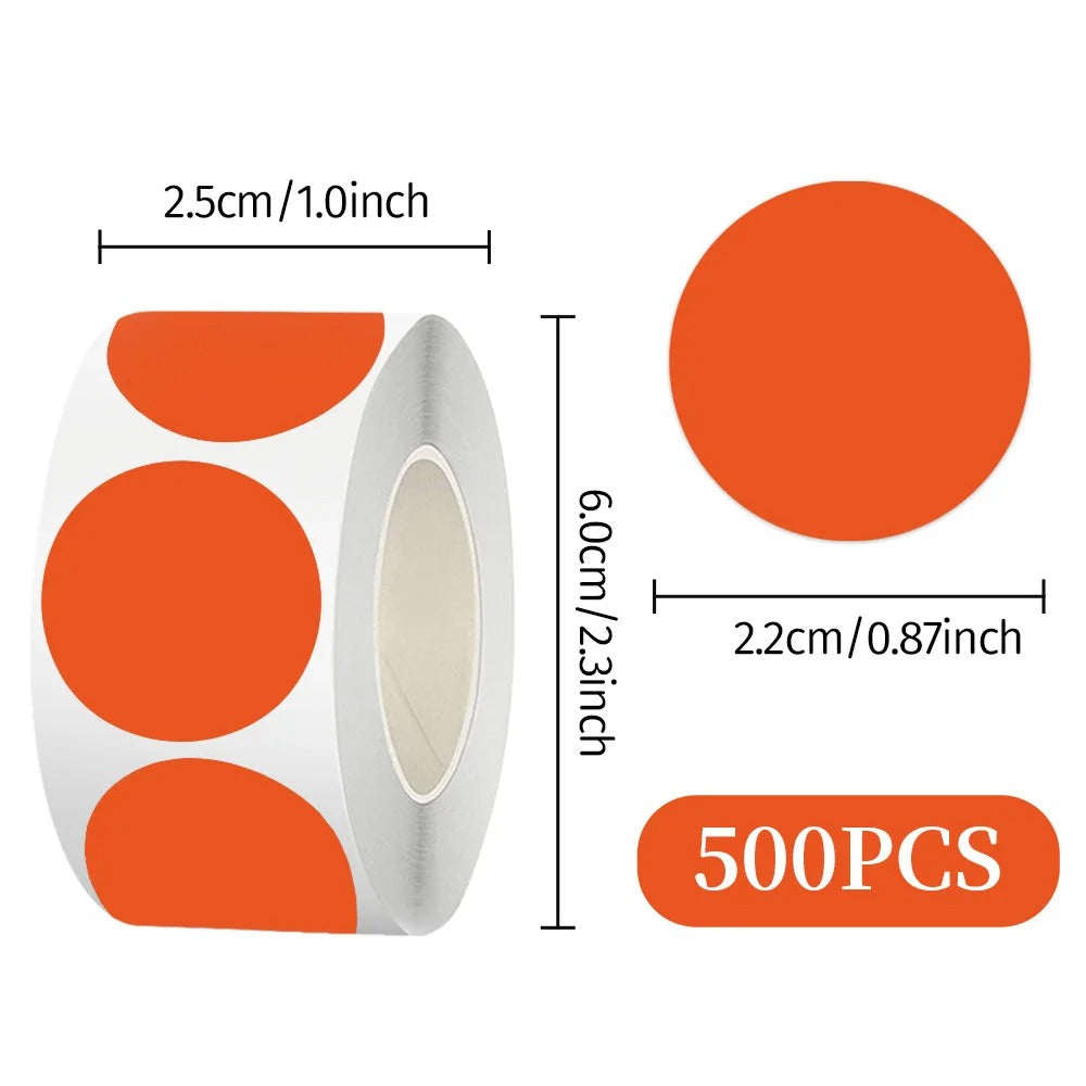 Fluorescent round labels 25mm in bright orange for marking and organizing