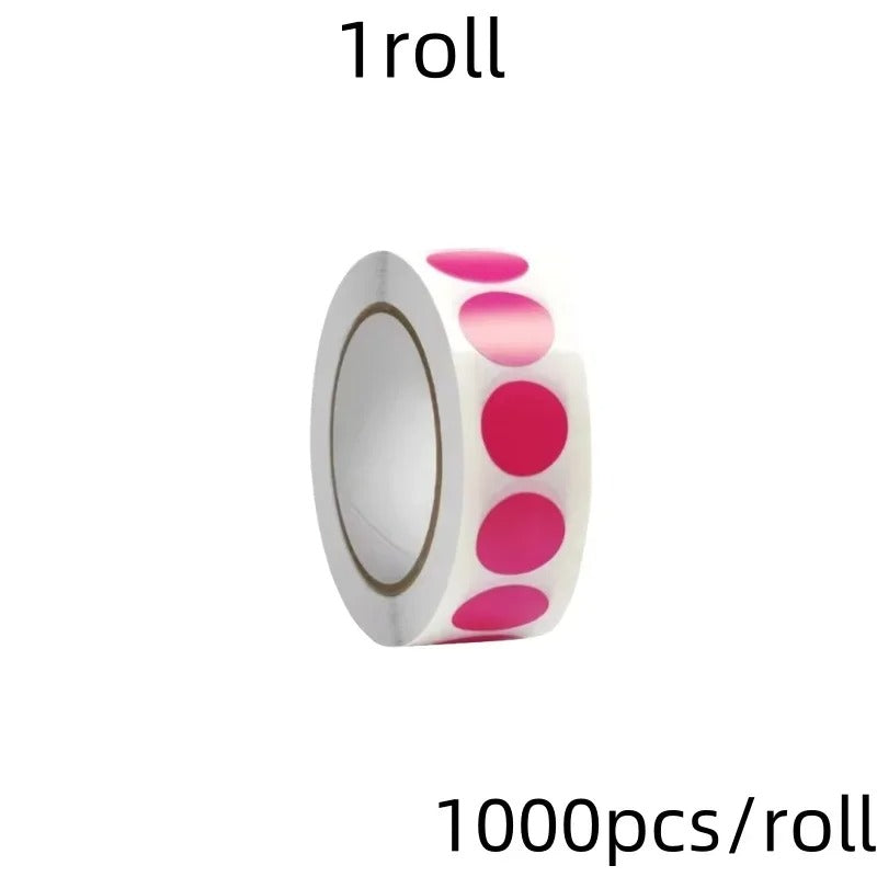 Fluorescent round labels 25mm on a roll with 1000 pieces for versatile marking