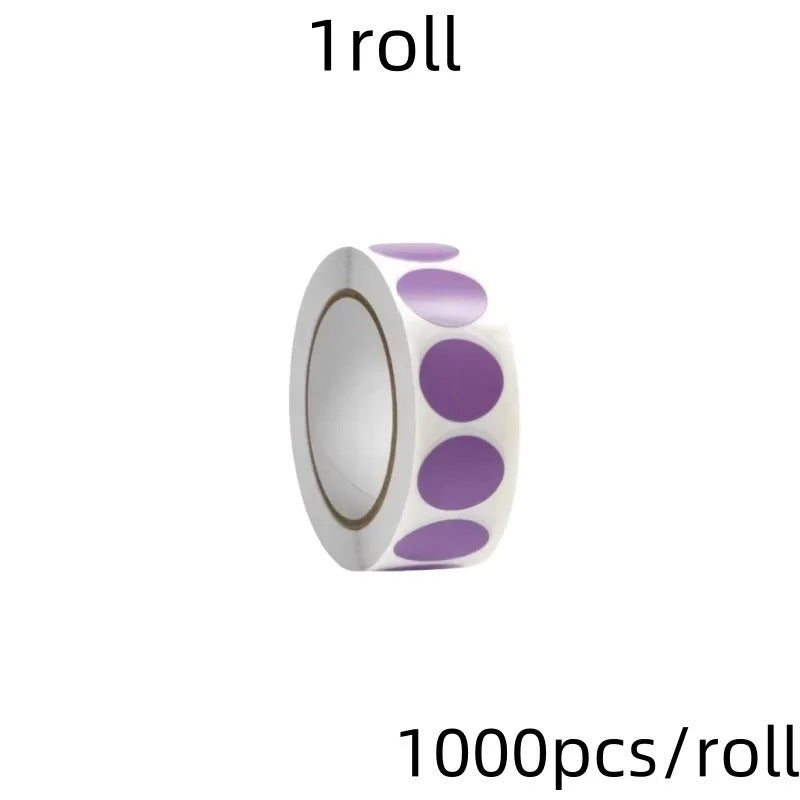 Fluorescent round labels 25mm, white with purple dots for easy visibility