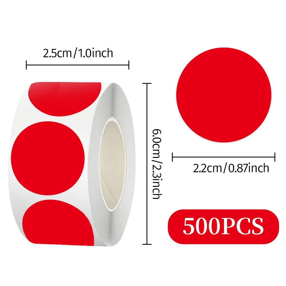 Fluorescent round labels 25mm in red for marking and organizing