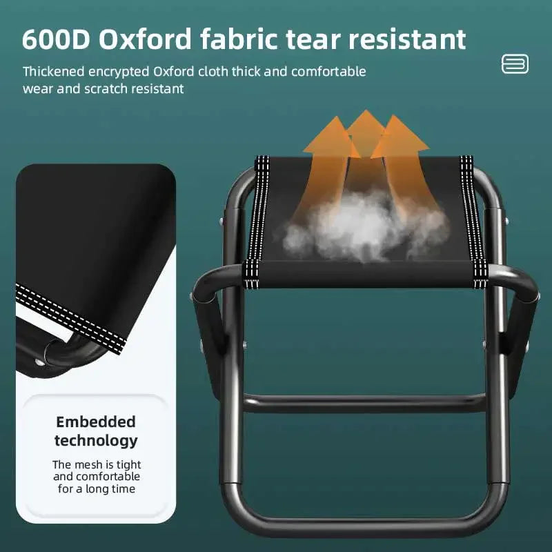 Black folding camping chair with tear-resistant Oxford fabric and breathable mesh