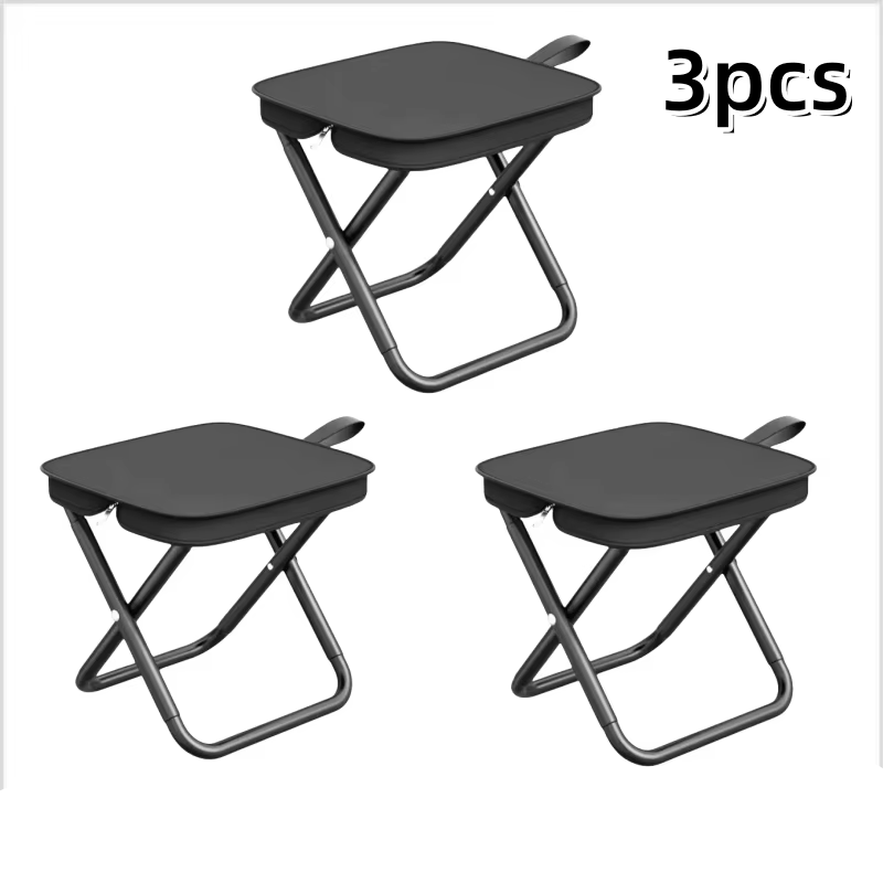 Set of three folding camping stools with compact design for outdoor activities
