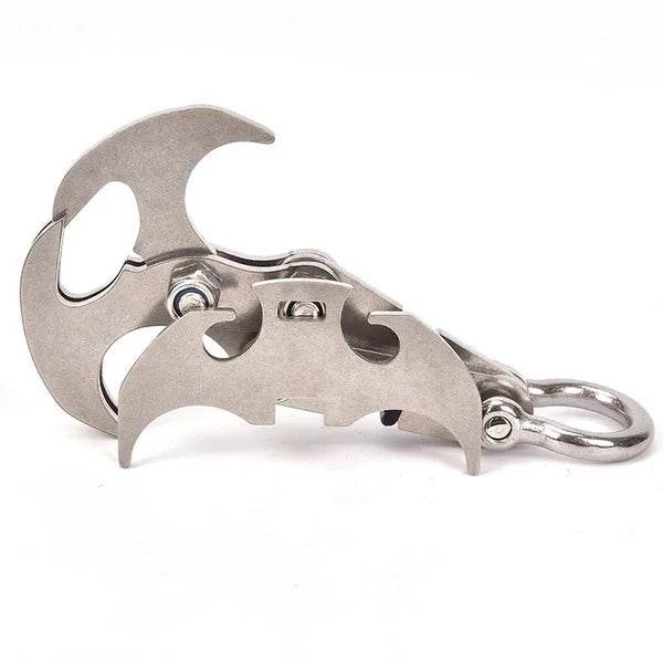 Folding gravity hook in stainless steel for climbing and outdoor use