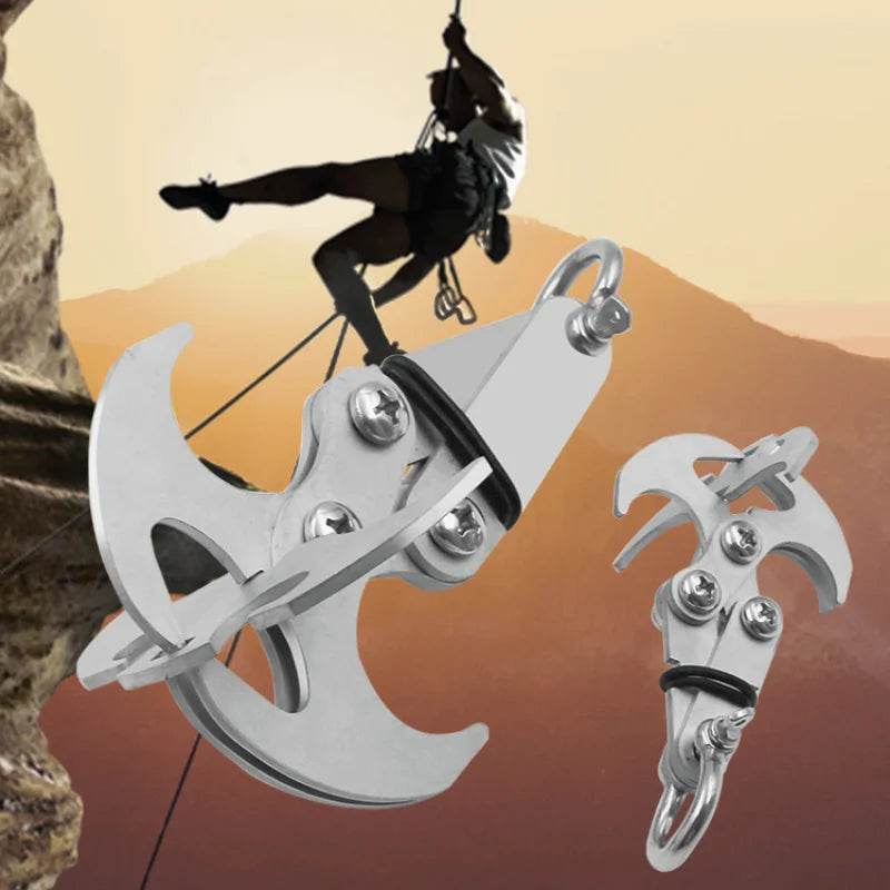 Folding gravity hook in silver for climbing and outdoor adventures