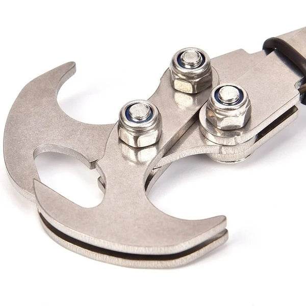 Folding gravity hook in stainless steel for secure climbing and retrieval