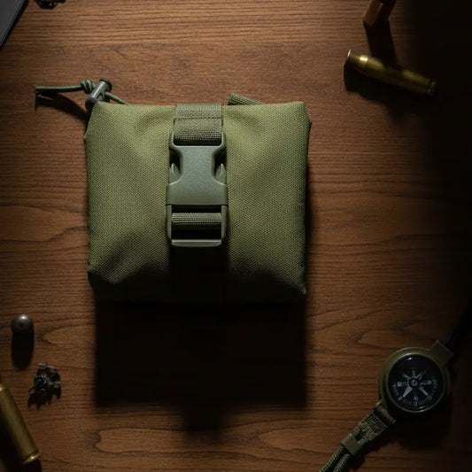 Folding Molle pouch in green for versatile storage and organization
