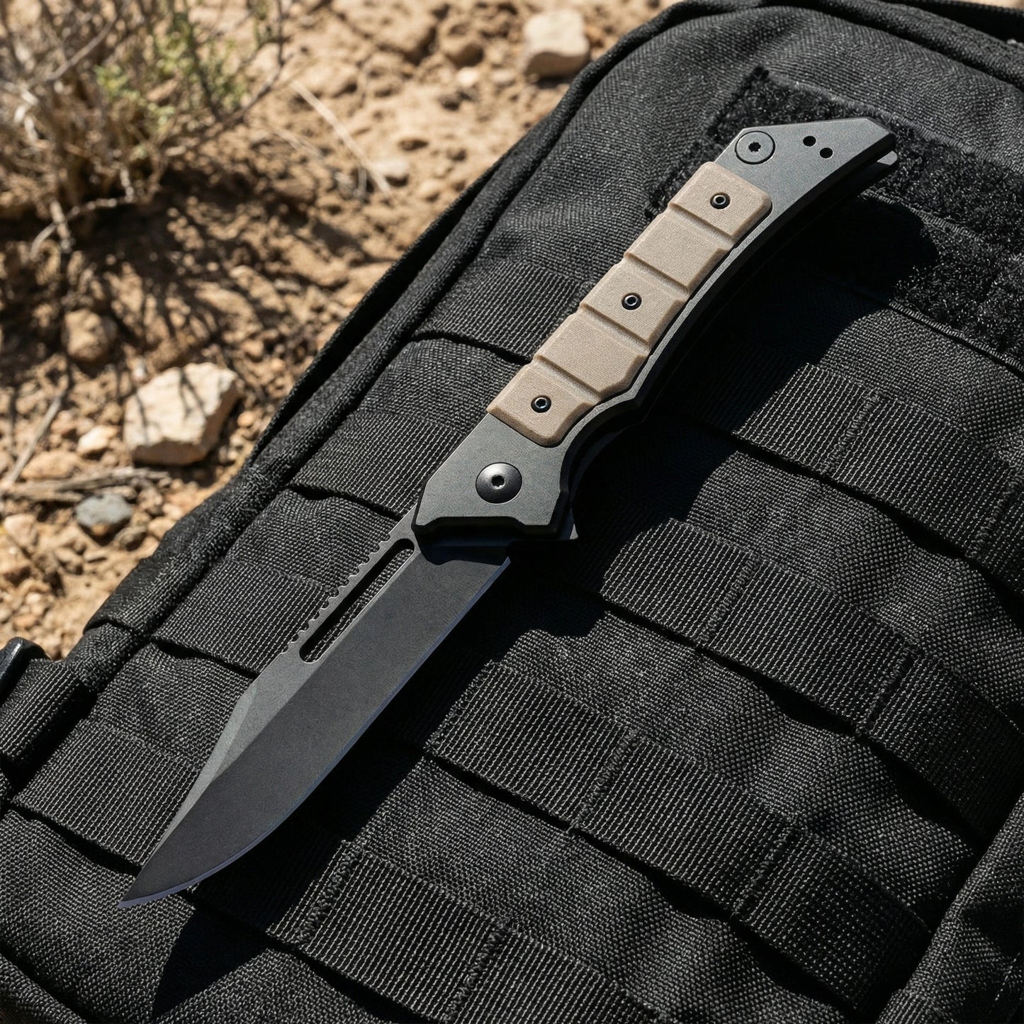 Military Outdoors Folding Utility Knife with Tactical Grip and Black Blade