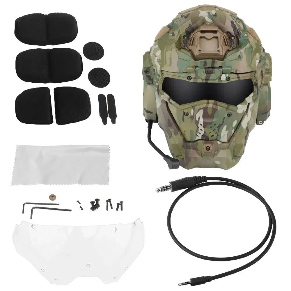 Full face protective helmet by Military-Outdoors with adjustable padding and accessories for enhanced safety