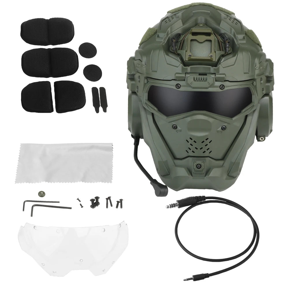 Military-Outdoors full face protective helmet with adjustable padding and visor for enhanced safety