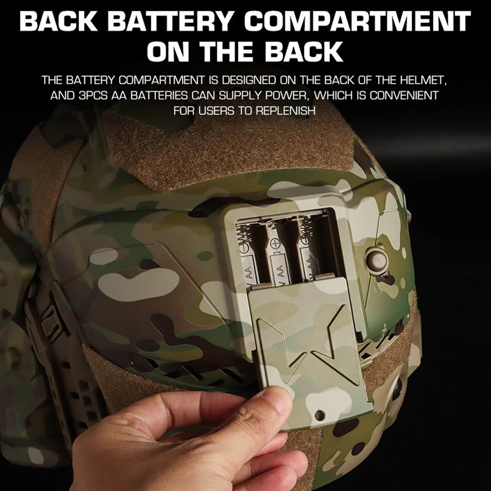Military-Outdoors full face protective helmet with a back battery compartment for easy power replenishment
