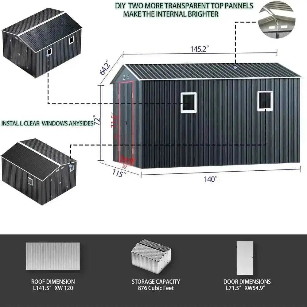 10X12X7.5 FT Steel Outdoor Storage Shed specs - Military-Outdoors.com