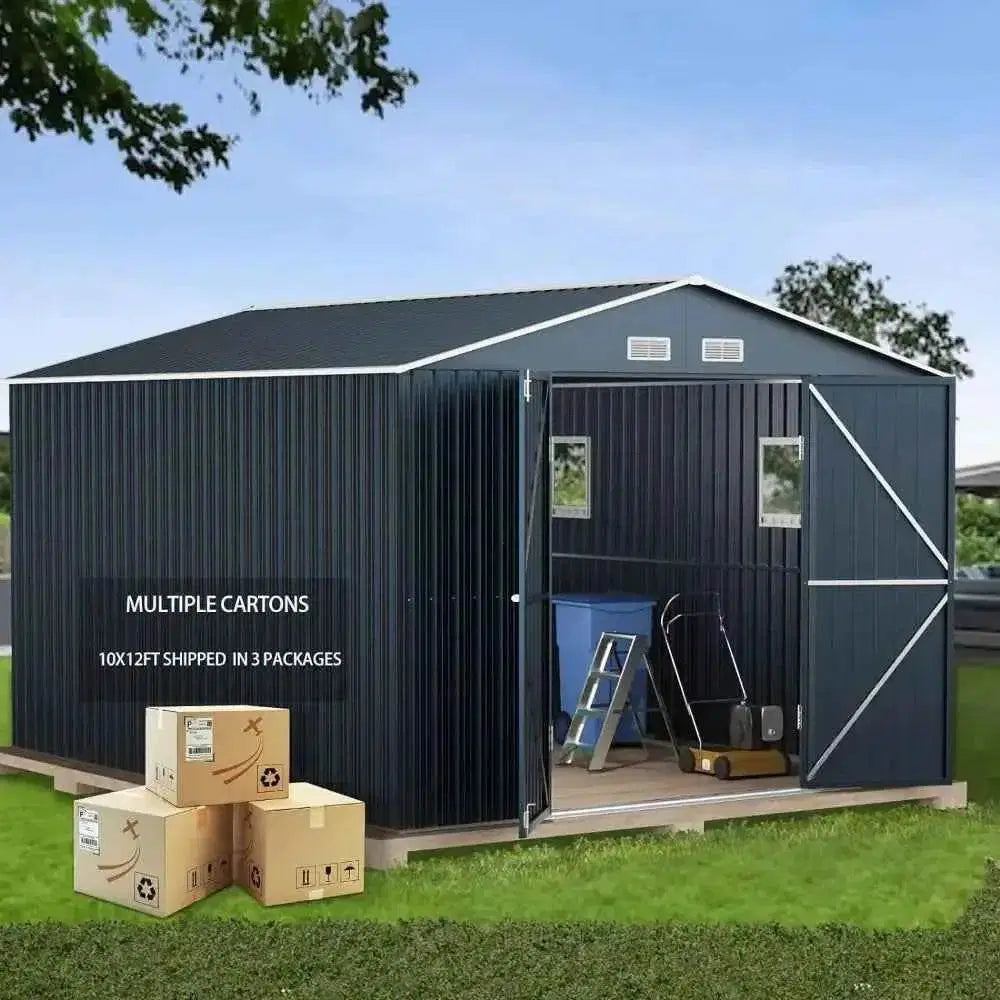 10X12X7.5 FT Steel Outdoor Storage Shed for backyard- Military-Outdoors.com