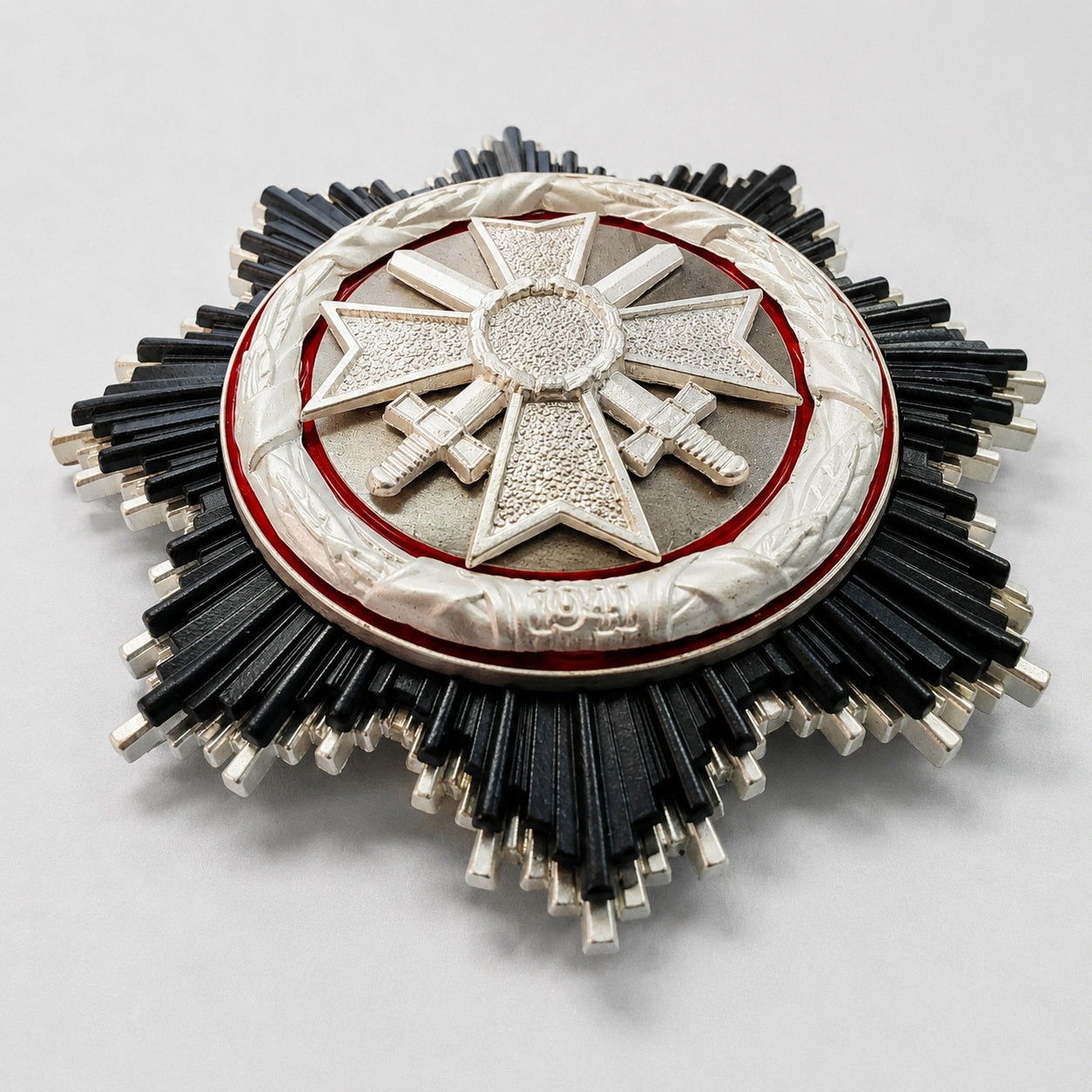 German Cross replica medal with intricate silver detailing for collectors