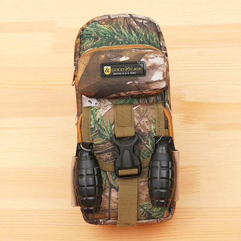 Camo pencil case with grenade-shaped pockets for kids
