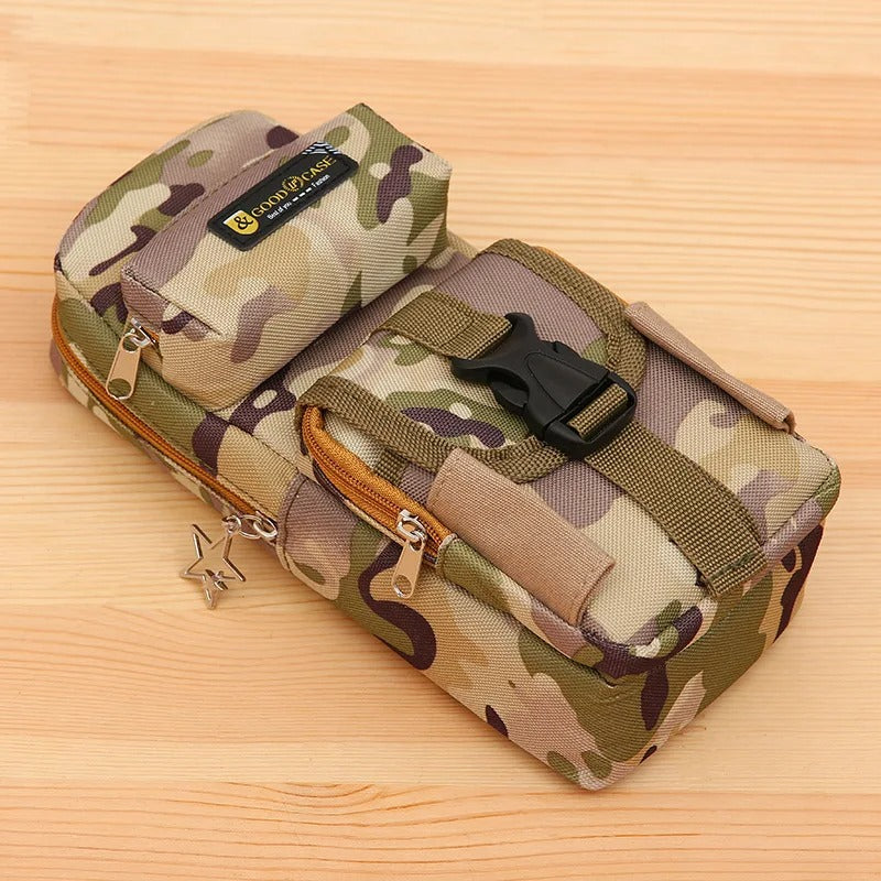 Camo pencil case with multiple compartments for organized school supplies
