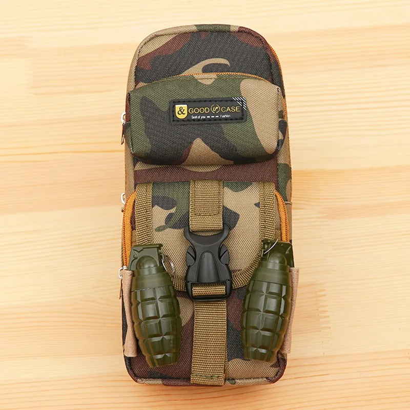 Camo pencil case with grenade design for kids' school supplies