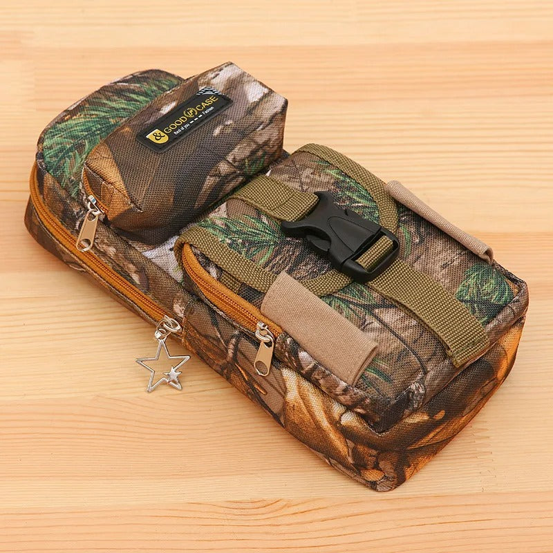 Camo pencil case with dual compartments for school supplies