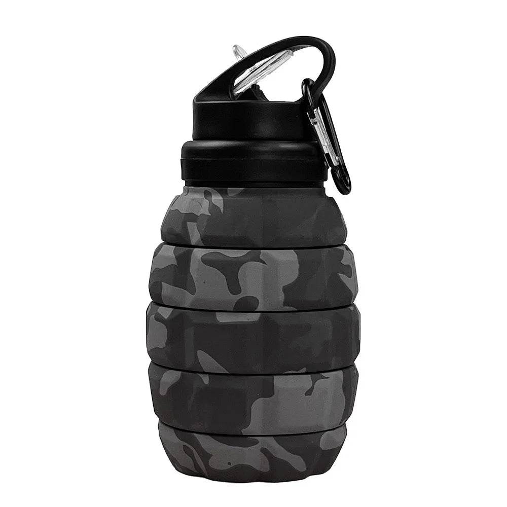 Black camo Grenade Shaped Foldable Water Bottle 580ml - Military-Outdoors.com