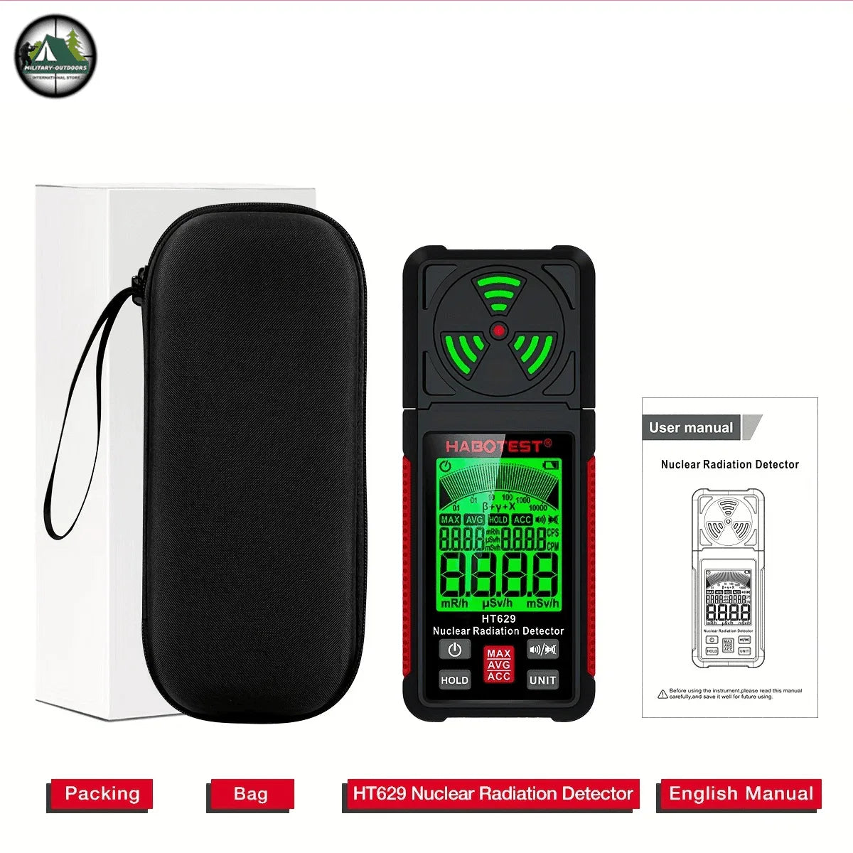 HT629 radiation detector with digital display for measuring nuclear radiation