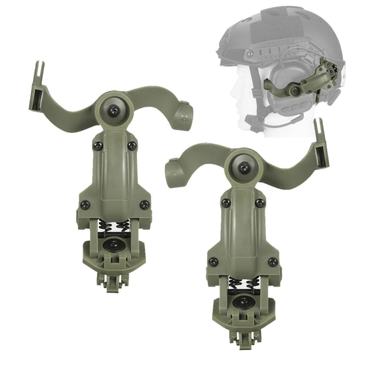 Green helmet rail headset adapter pair with helmet installation example