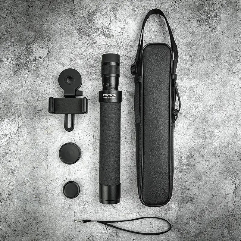 High-powered monocular telescope with carrying case and accessories for outdoor exploration